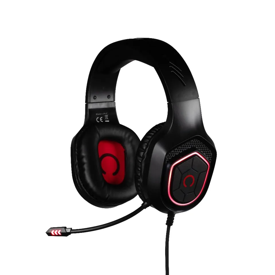 Konix Oberon Cuffie Gaming Cavo 50mm LED Rosse Nere