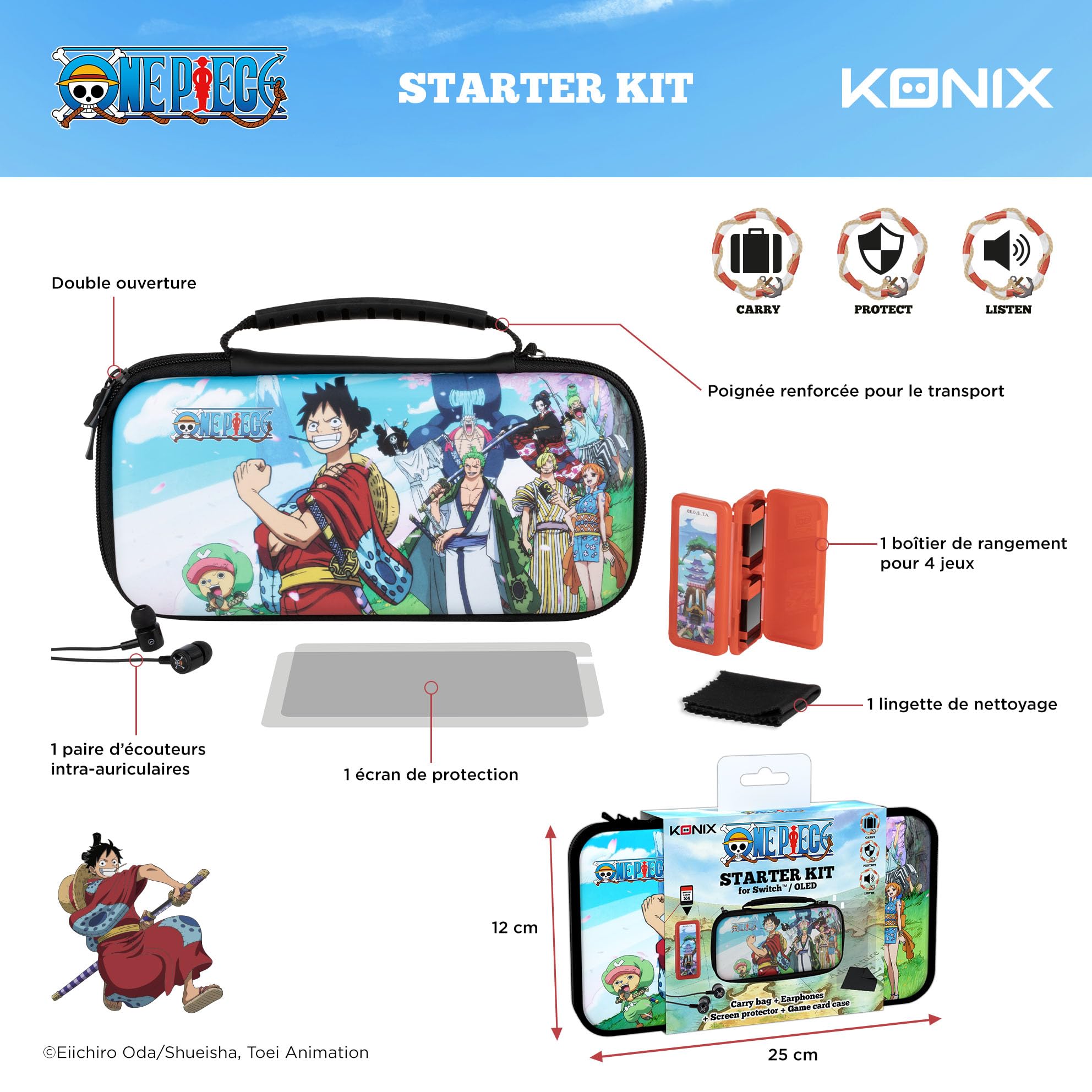 Konix kit accessori Switch minimalista nero custodia vetro auricolari