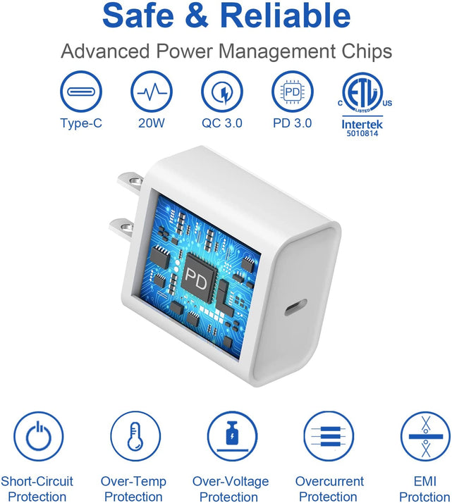 Redpepper 20W Caricabatterie Rapido USB-C 2 Pezzi con Cavo