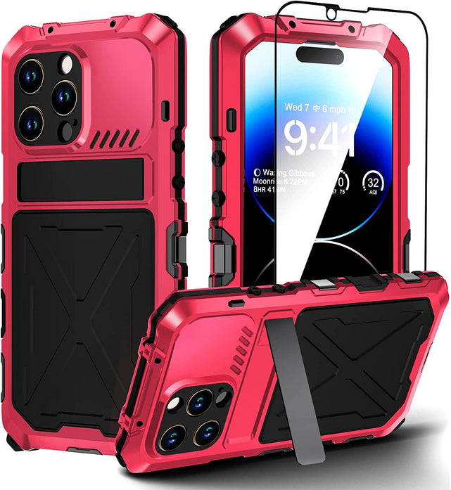 Redpepper iPhone 14 Pro Cover Rugged Metallo Kickstand