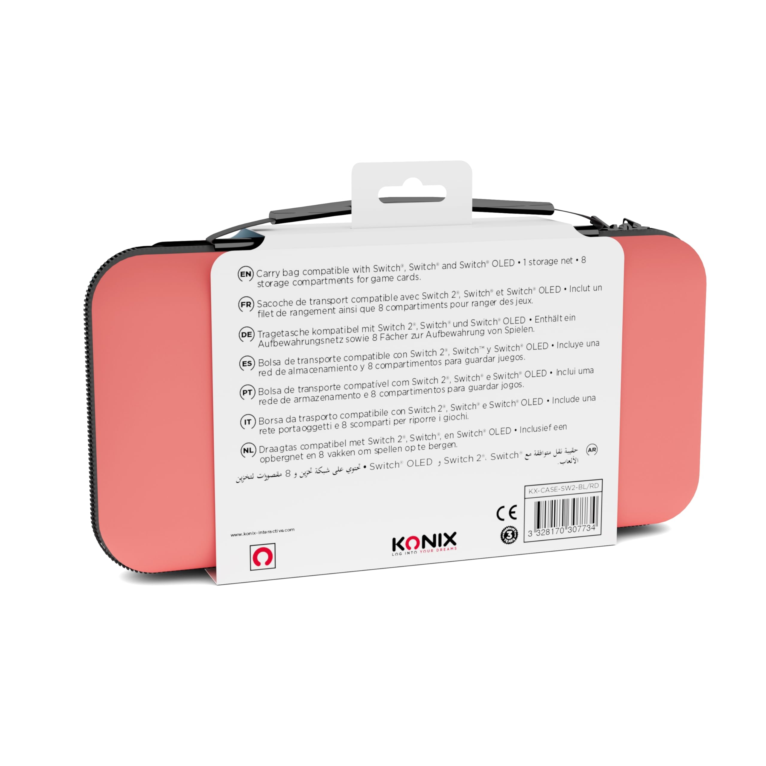 Konix Carry Bag custodia Switch 2 azzurro rosso 8 giochi