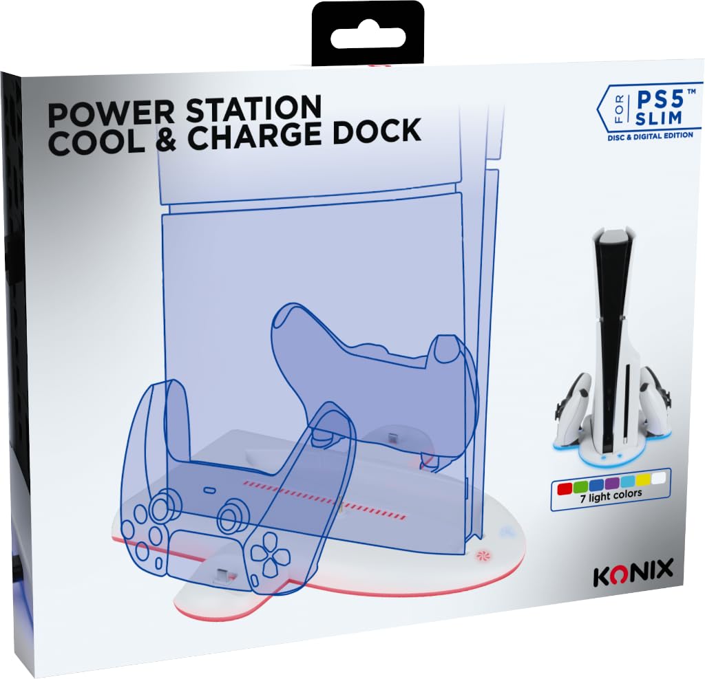 Konix Power Station Dock PS5 Slim RGB Bianco 2 Controller