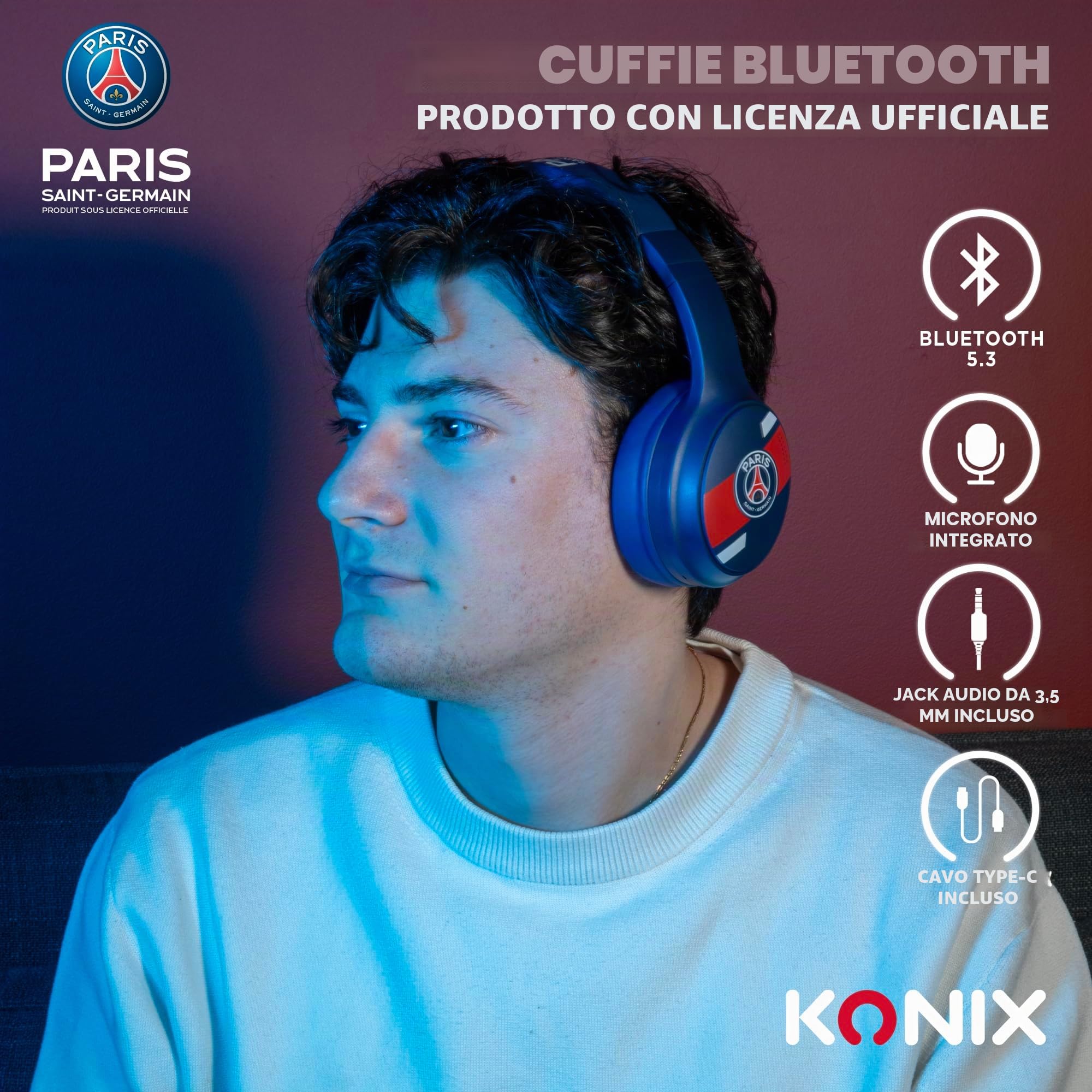 Konix PSG cuffie wireless Bluetooth 5.3 blu 30h jack