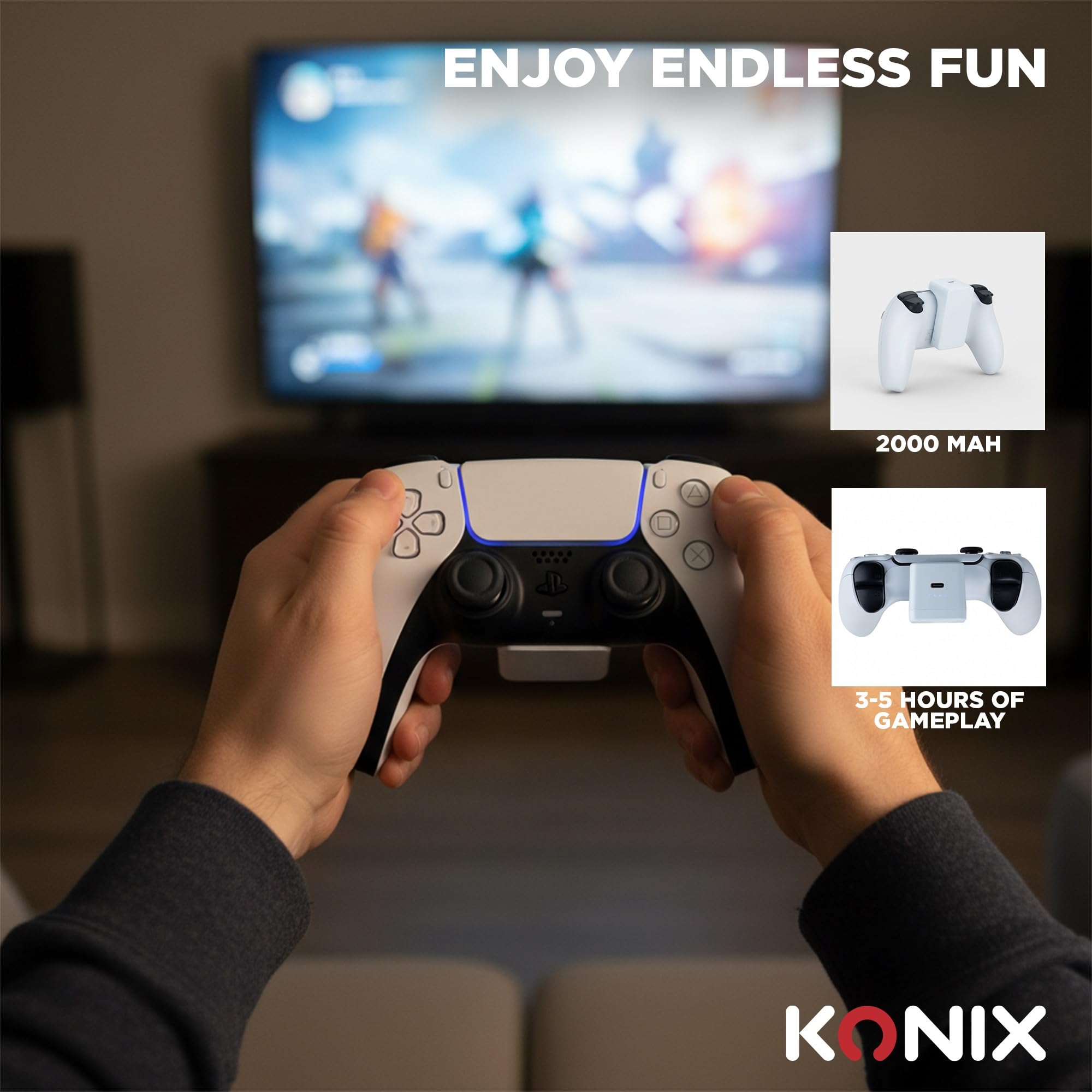 Konix batteria esterna DualSense PS5 2000 mAh LED nera