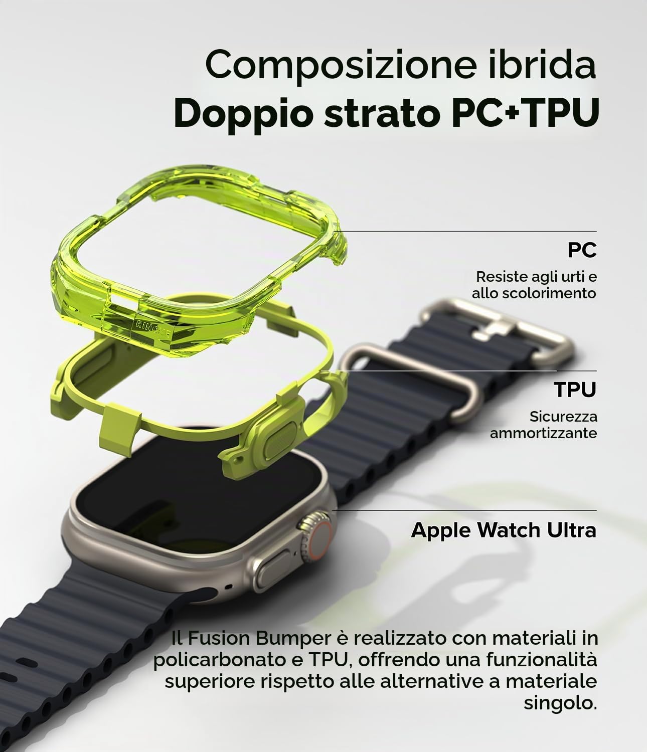 Ringke Fusion Bumper cover Apple Watch Ultra verde neon 49mm