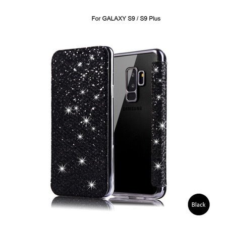 Redpepper Galaxy S10 Cover Portafoglio Glitter Pelle Nera