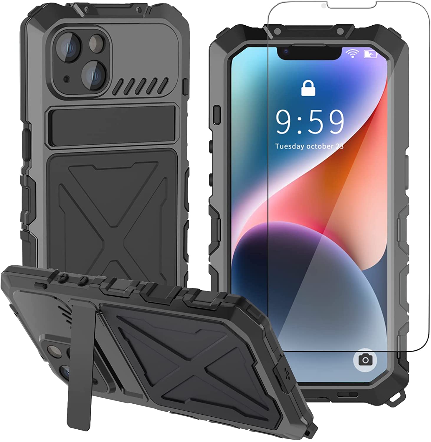 Redpepper Apple Cases iPhone 14 Cover Rugged con Kickstand Metallo