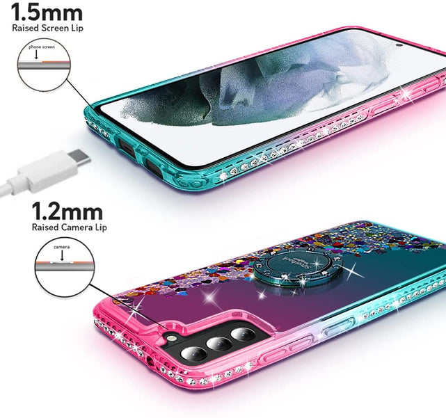 Redpepper Galaxy S22 Cover Glitter Rosa con Anello