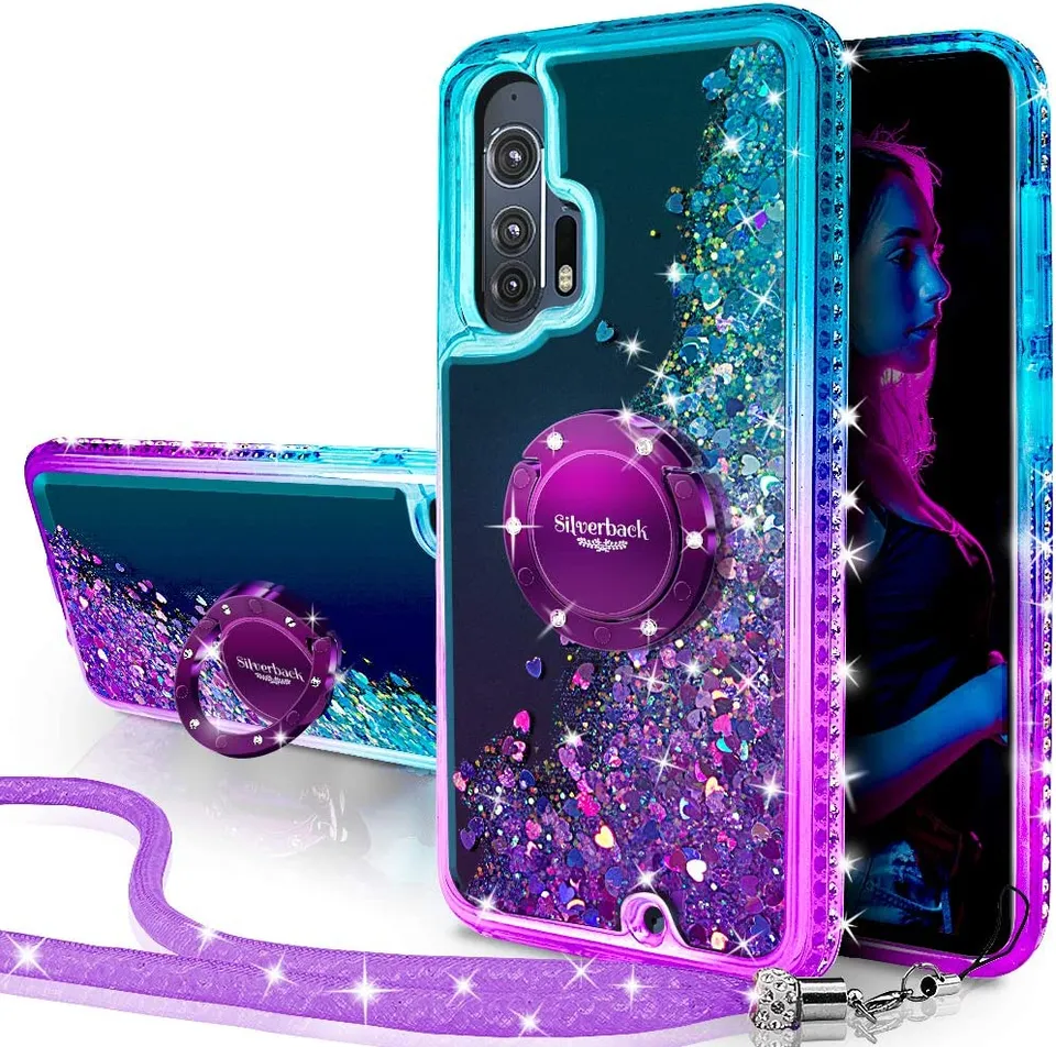Redpepper Moto Edge Plus cover glitter oro rosa con anello TPU
