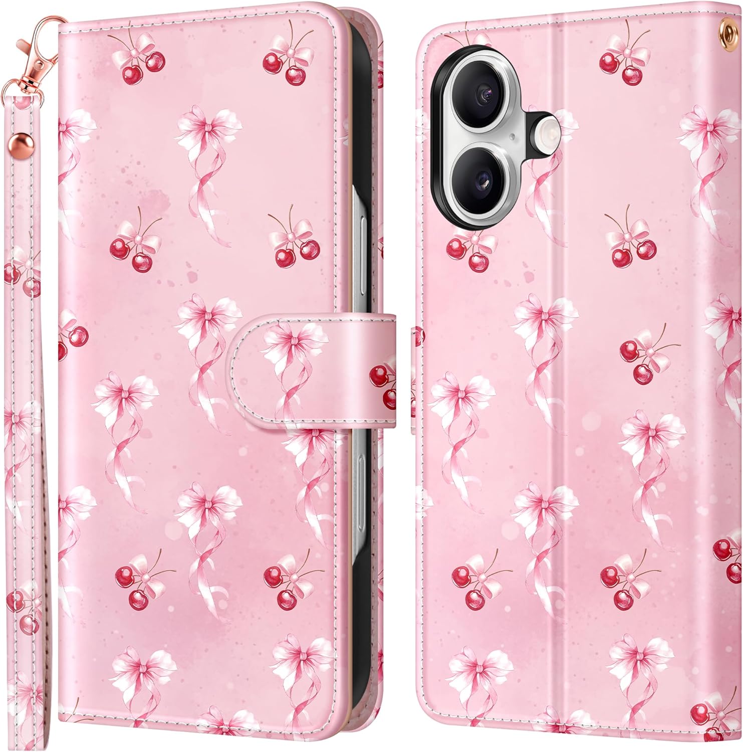 Redpepper iPhone 17 Cover Pelle Portafoglio Cherry Oro Rosa