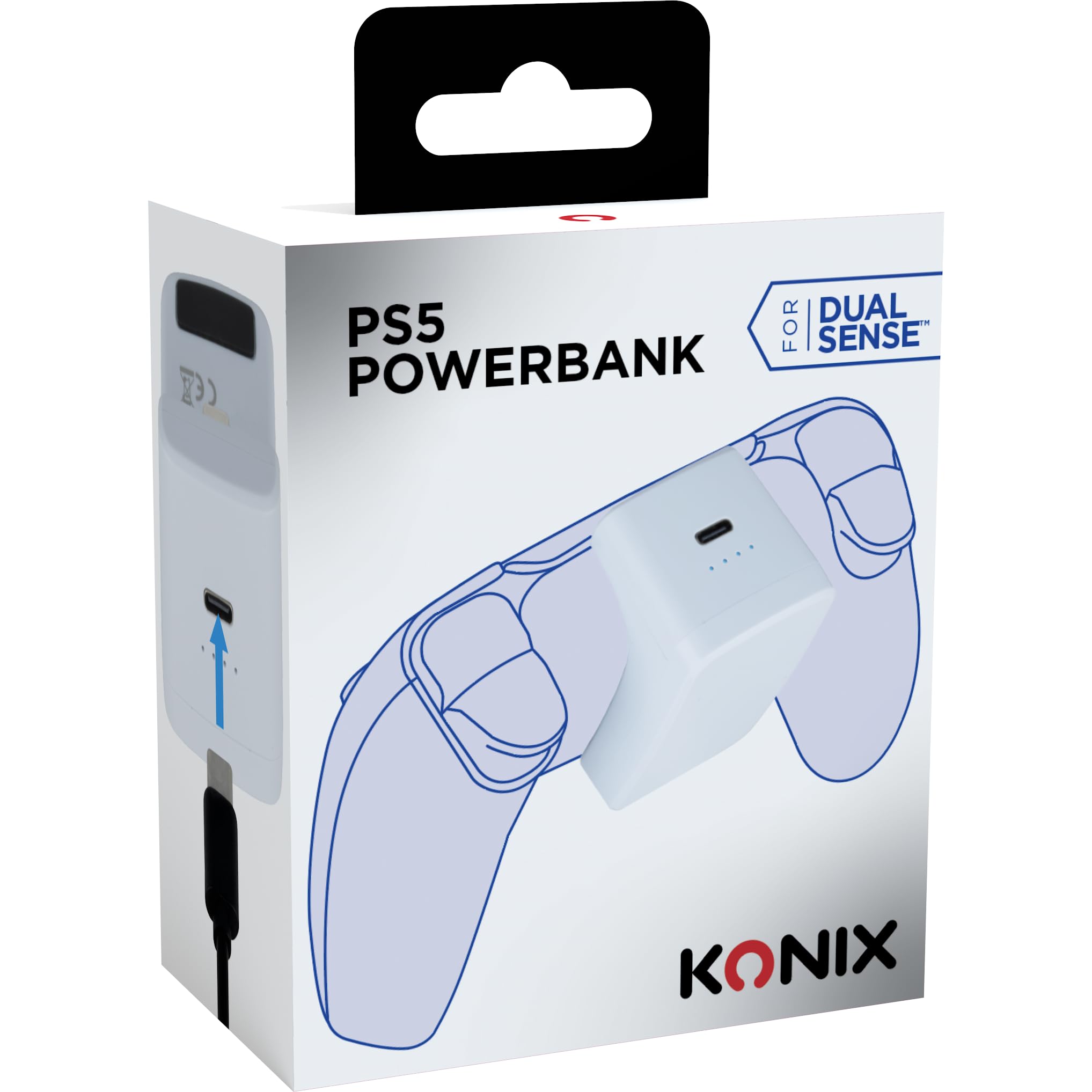 Konix batteria esterna DualSense PS5 2000 mAh LED nera