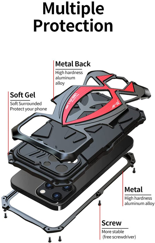 Redpepper iPhone 13 Pro Max Cover Metallo Antiurto con Vetro