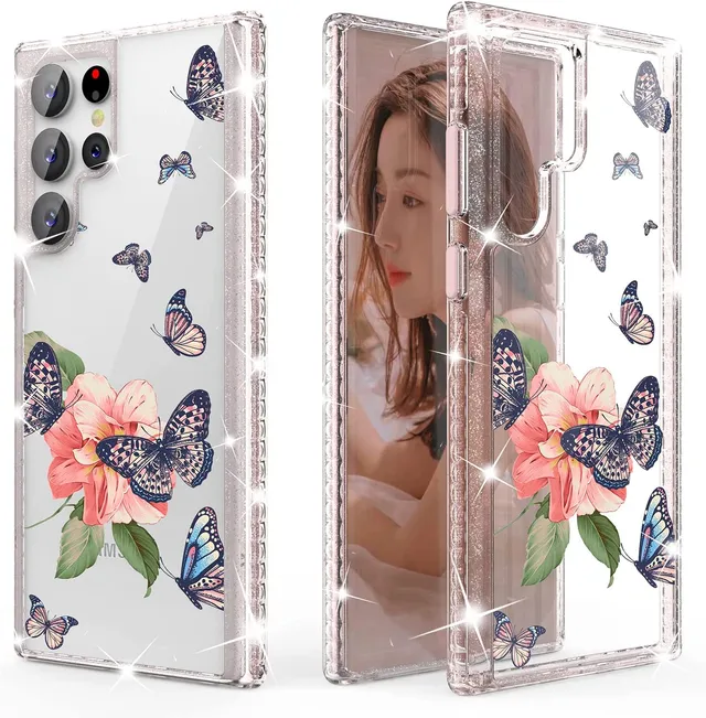 Redpepper Galaxy S22 Ultra Flower Butterfly Cover glitter trasparente