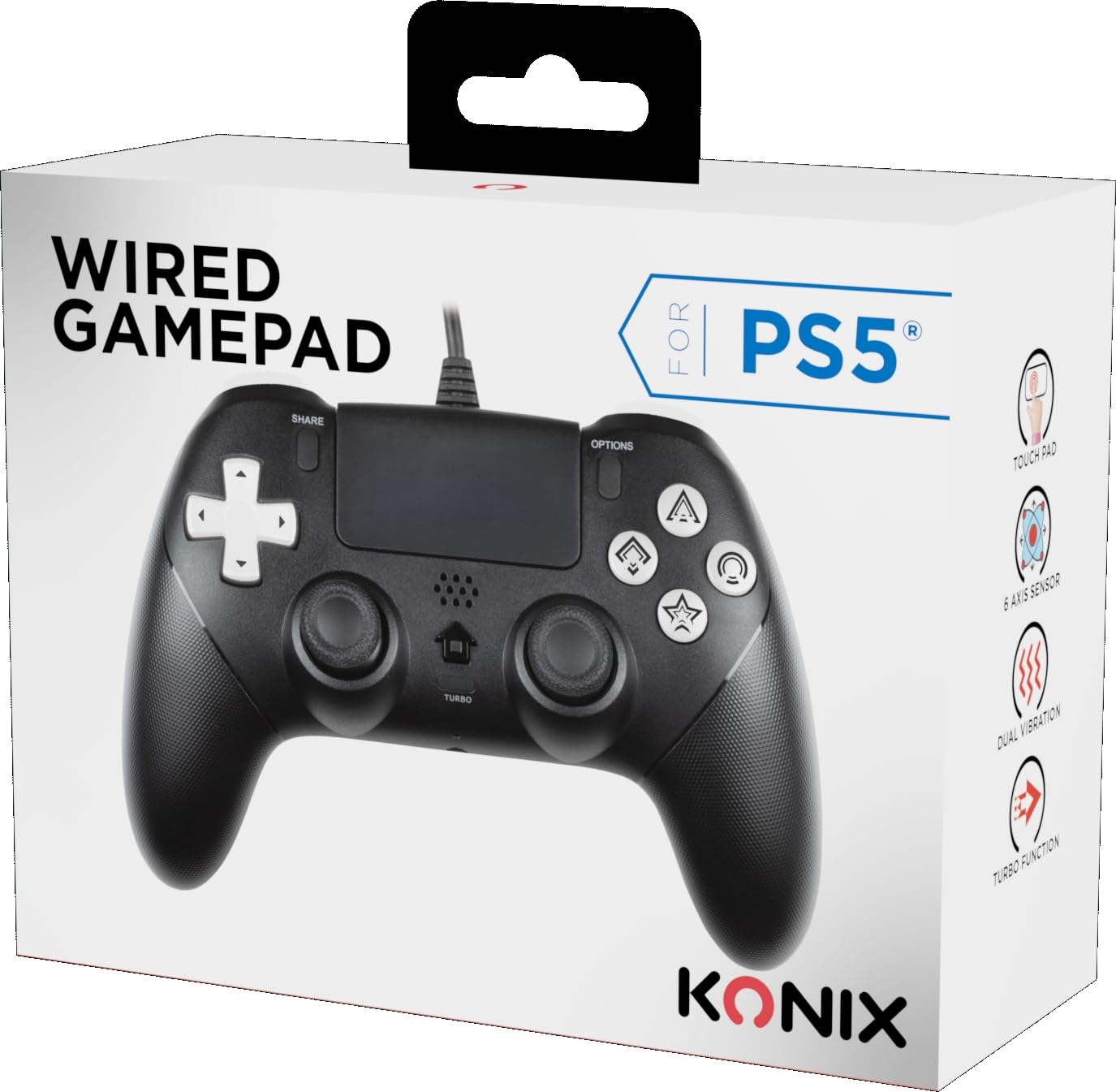 Konix Controllers controller cablato PS5 nero turbo anti-drift