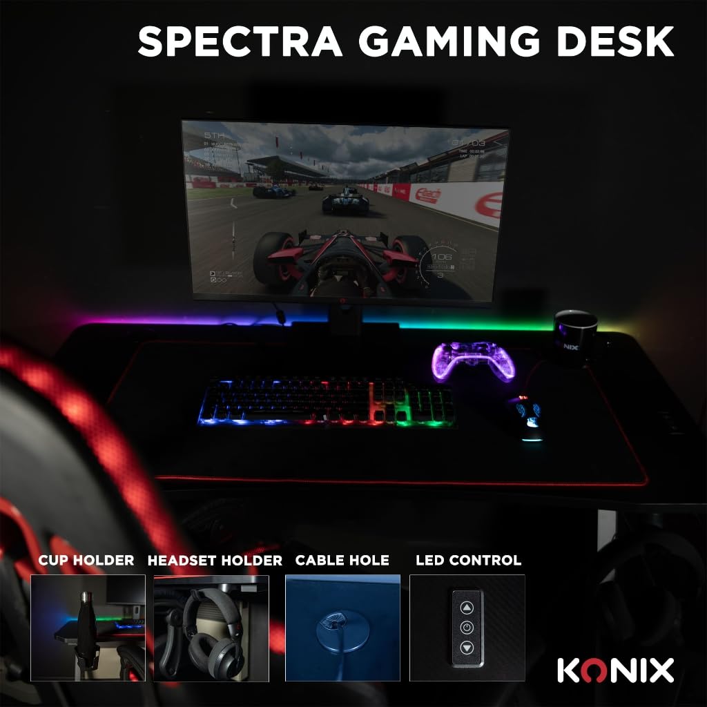 Konix Gaming desks Spectra scrivania gaming 120 cm LED nera