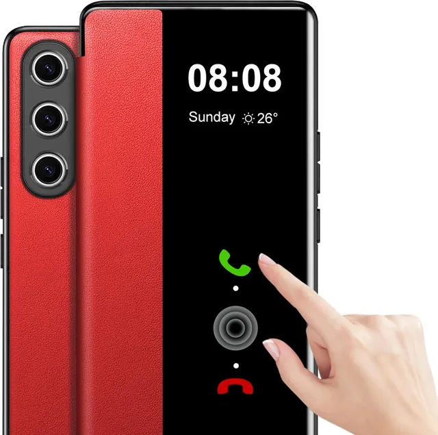 Redpepper Galaxy S26 Plus Cover Pelle Nera Flip S-View