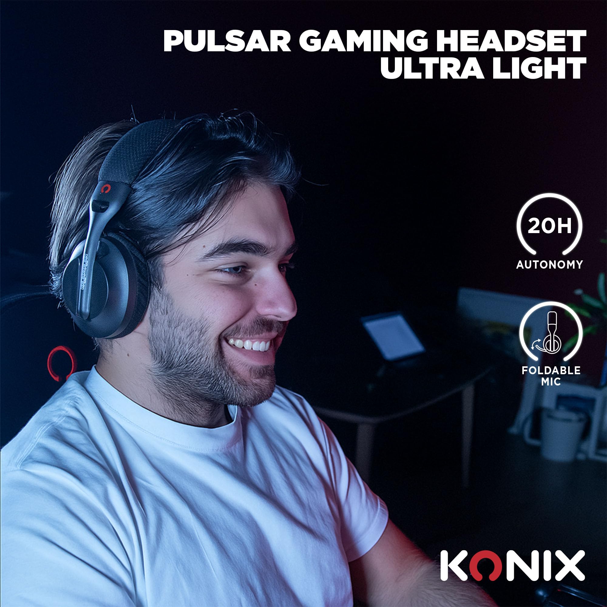 Konix Pulsar Cuffie Gaming 180g Bluetooth Nere 40mm