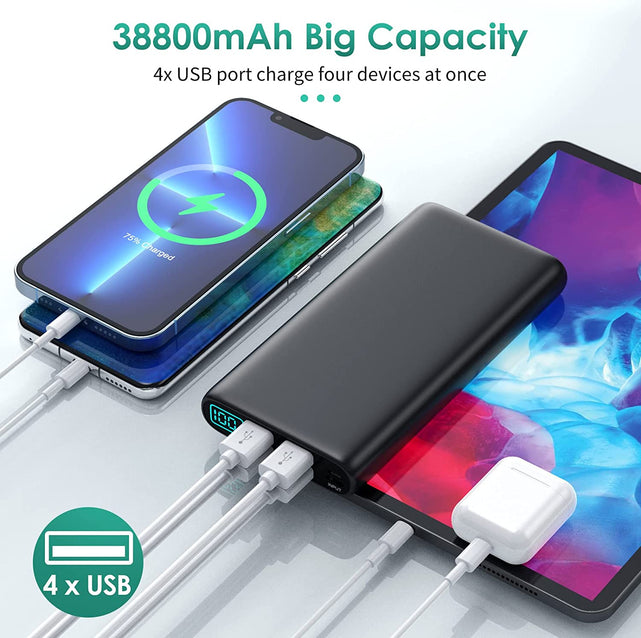 Redpepper Power Bank 38800mAh Display LCD 4 USB Nero