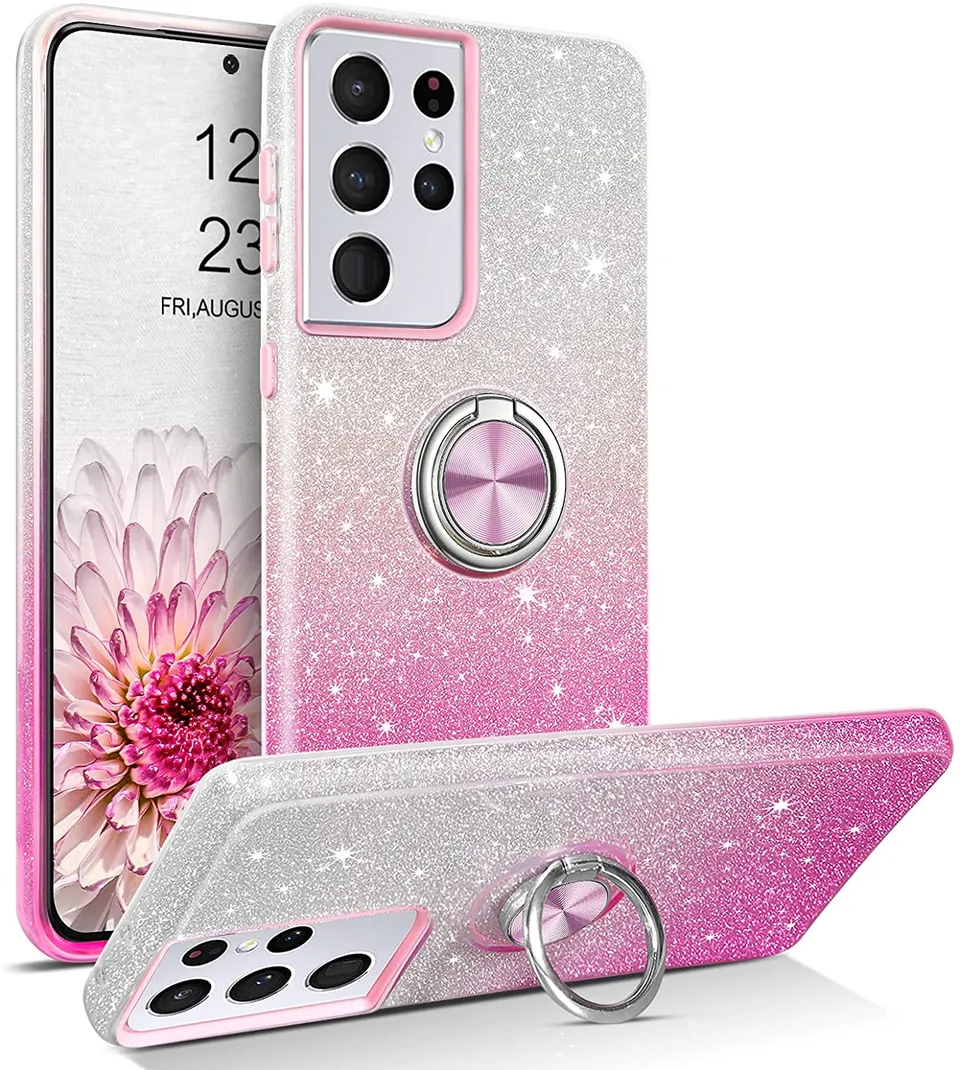 Redpepper Galaxy Cases S21 Ultra cover glitter nera anello stand