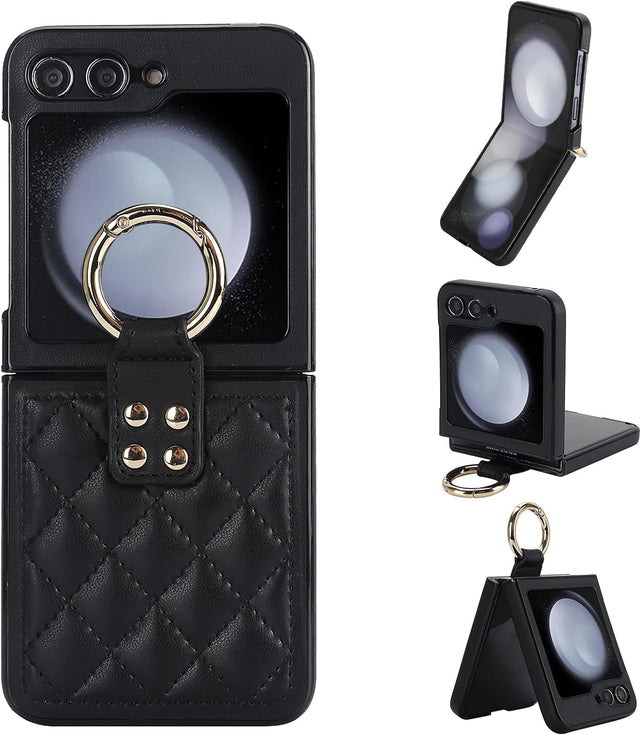 Redpepper Galaxy Z Flip 5 Custodia Pelle Nera con Anello