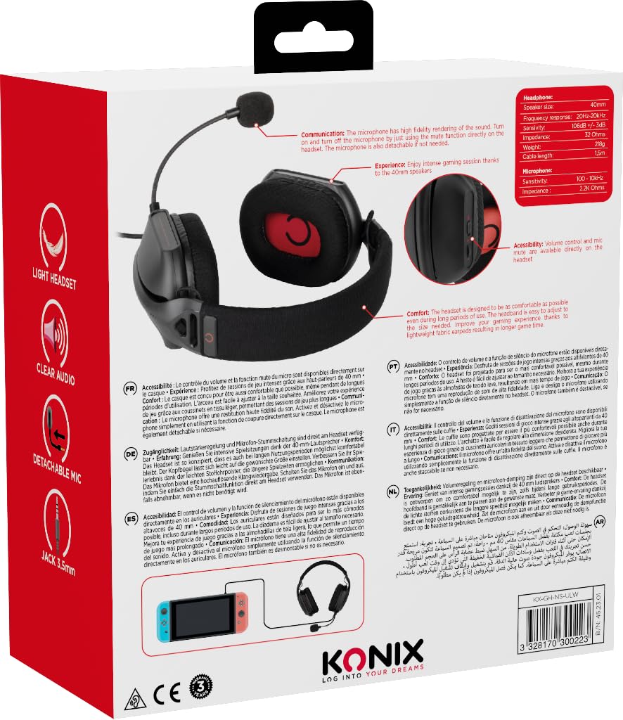 Konix Skylite cuffie gaming Switch nere jack 40 mm microfono