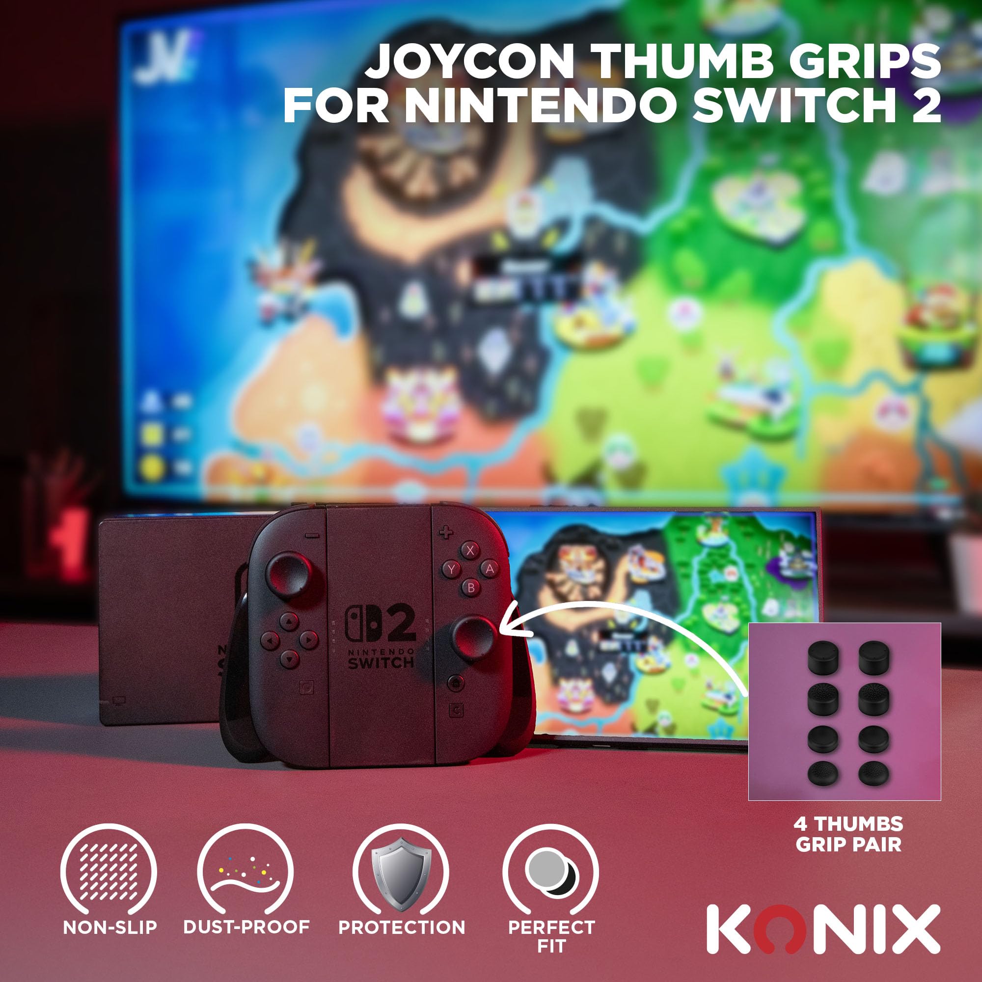 Konix Controllers Thumb Grip Joy-Con Switch 2 Nero 8 Pezzi