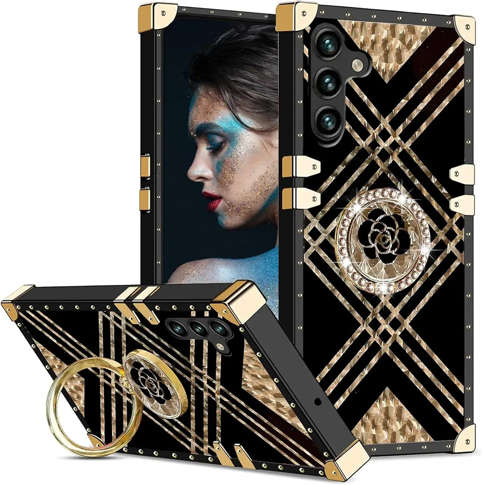 Redpepper Galaxy S25 Plus cover anello stand oro quadri