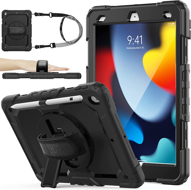 Redpepper iPad 10.2 Cover 9/8/7 gen nera con pellicola