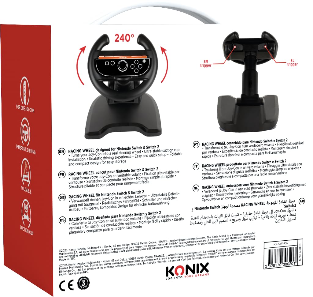 Konix Racing Wheel Volante Joy-Con Switch 2 Nero