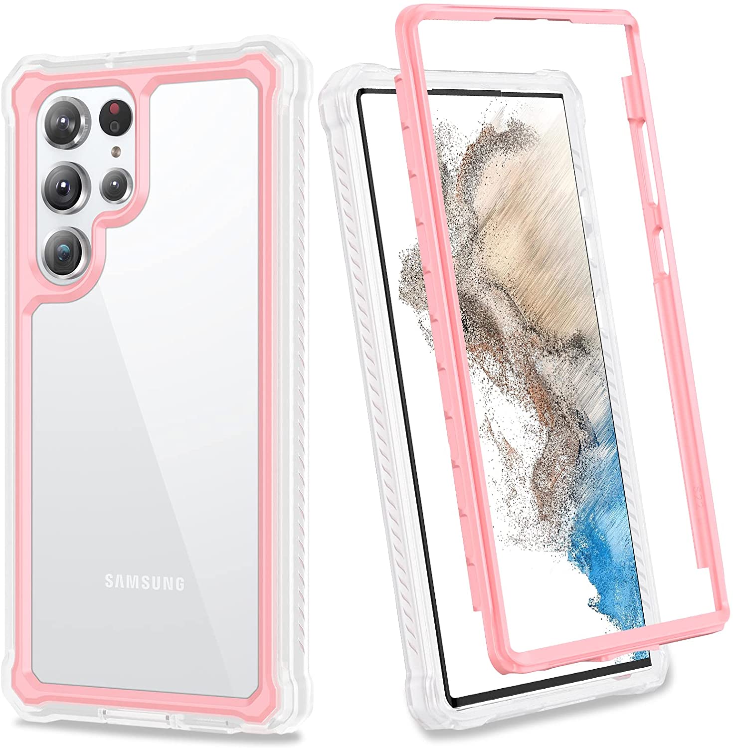 Redpepper Galaxy Cases S22 Ultra cover rosa trasparente full body