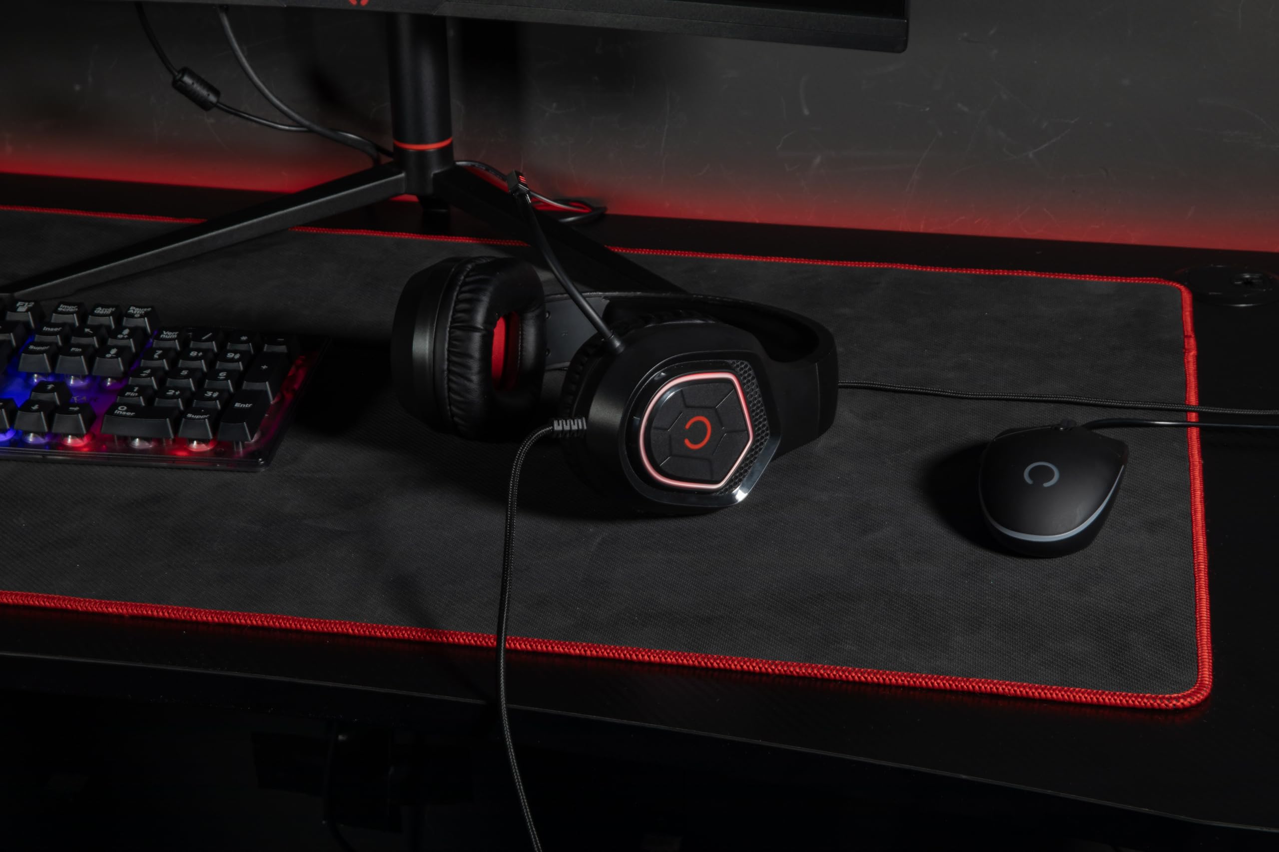 Konix Oberon Cuffie Gaming Cavo 50mm LED Rosse Nere