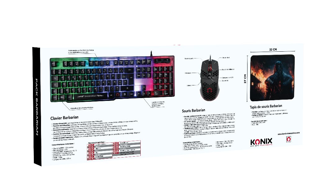 Konix Drakkar Barbarian set gaming PC tastiera AZERTY LED
