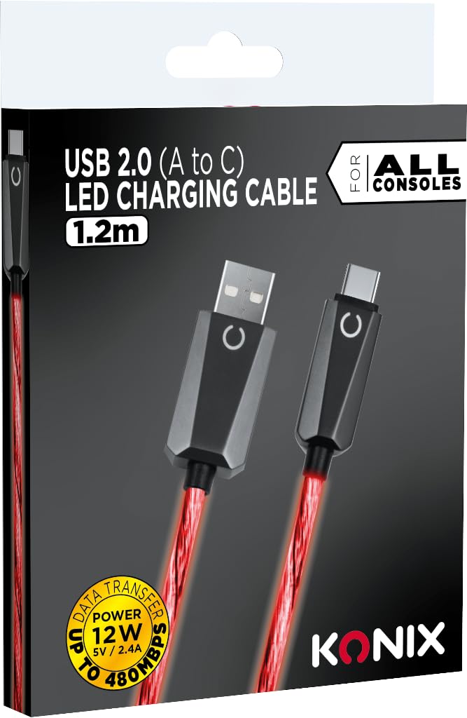 Konix cavo USB A-C blu 1,2 m LED ricarica 12W PS5