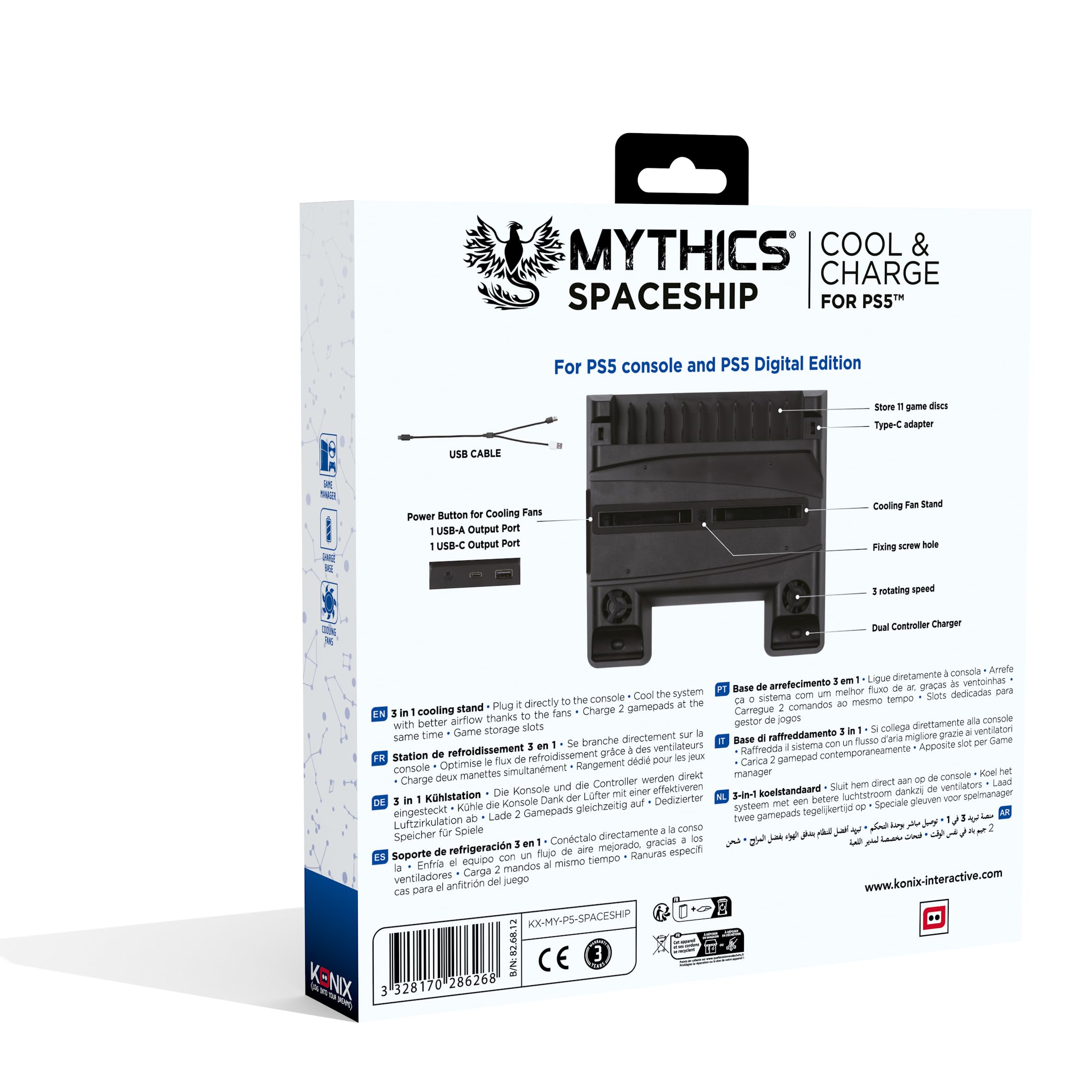 Konix Mythics Cool Charge Base Ricarica PS5 2 Controller Nero