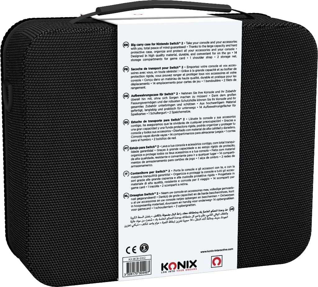 Konix Bags Carry Case Custodia Switch 2 Nero 14 Slot