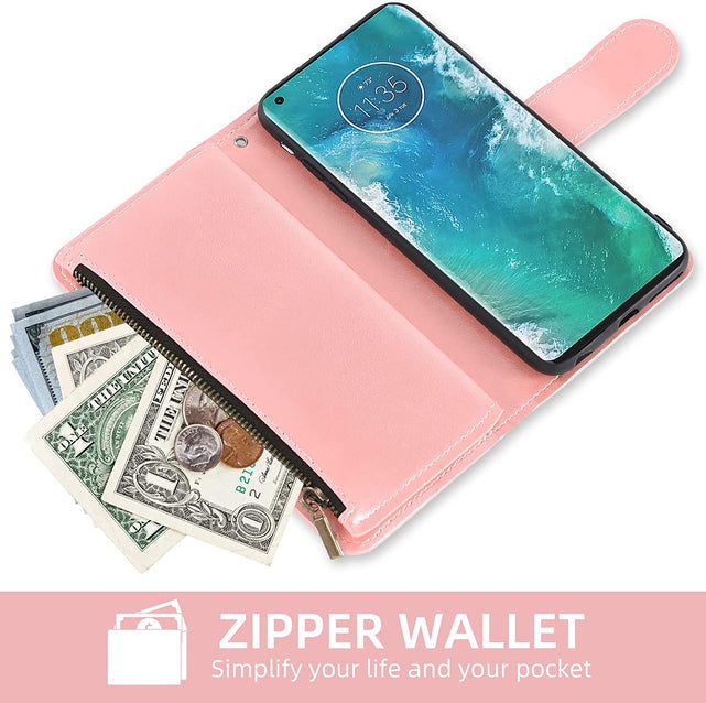 Redpepper Moto Edge Plus Cover Portafoglio Oro Rosa con Zip