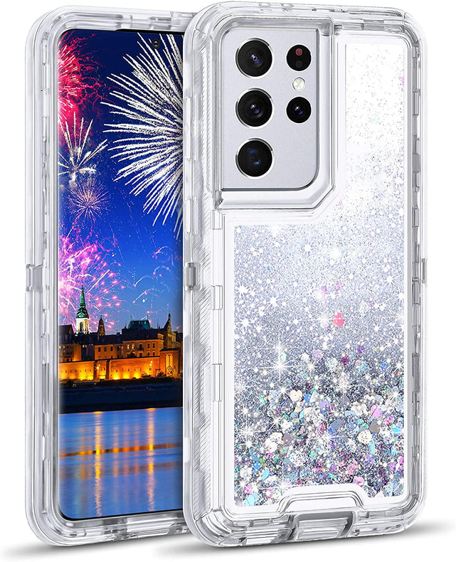 Redpepper S21 Ultra Cover Liquida Glitter Cuori Antiurto
