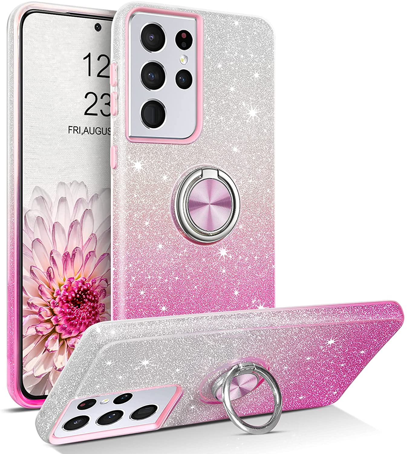 Redpepper Galaxy Cases S21 Ultra cover glitter nera anello stand
