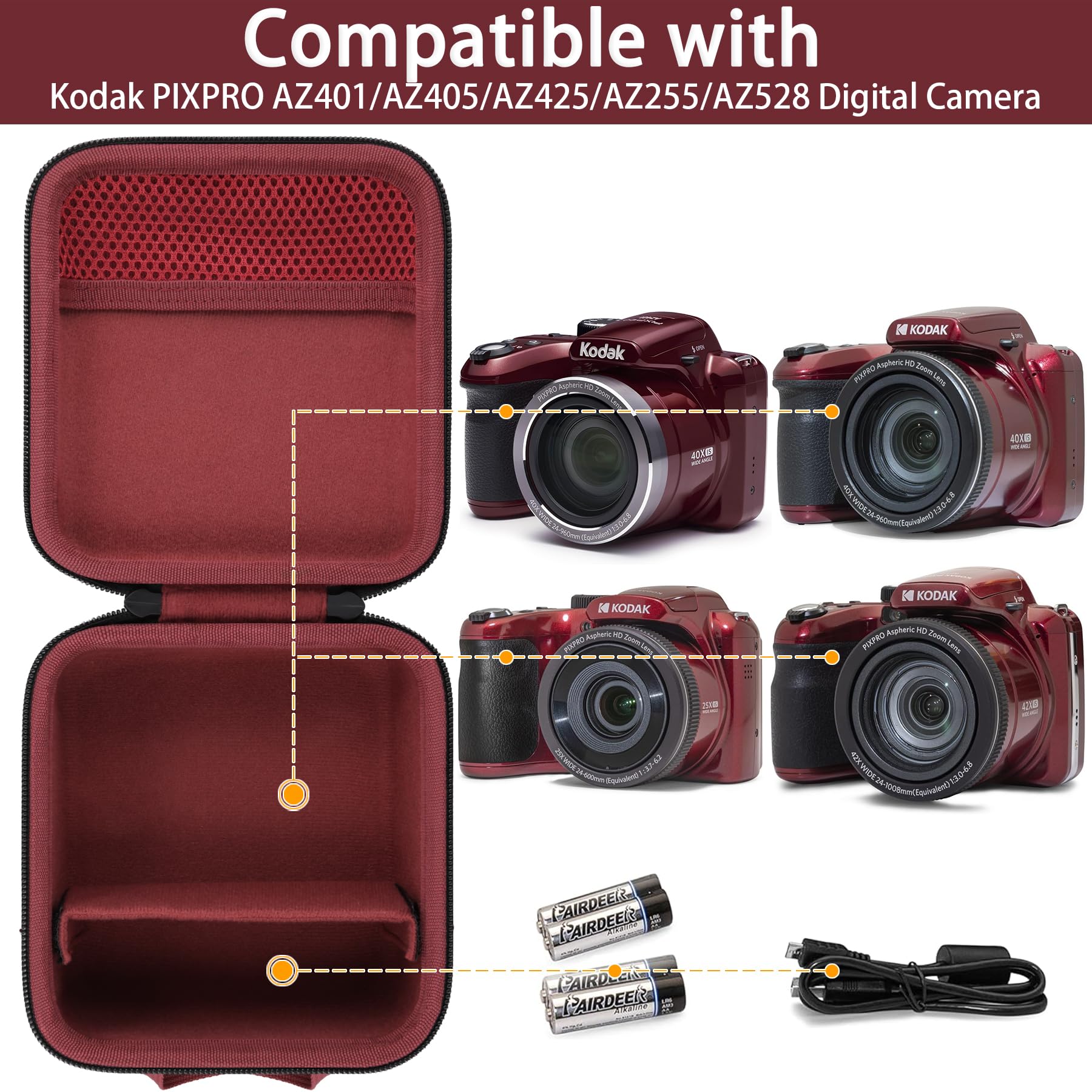 Aenllosi Camera Case per Kodak AZ528 custodia rossa EVA