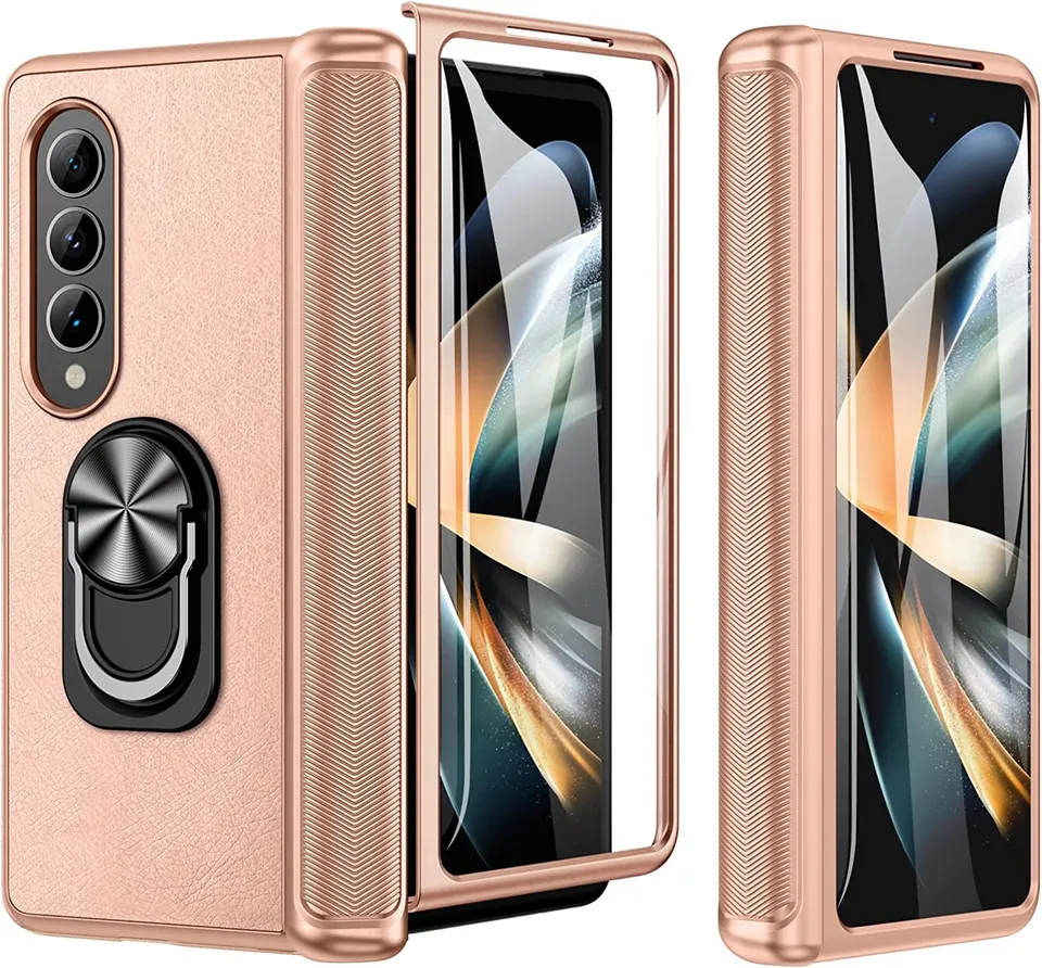 Redpepper Z Fold 4 cover pelle oro rosa con cavalletto