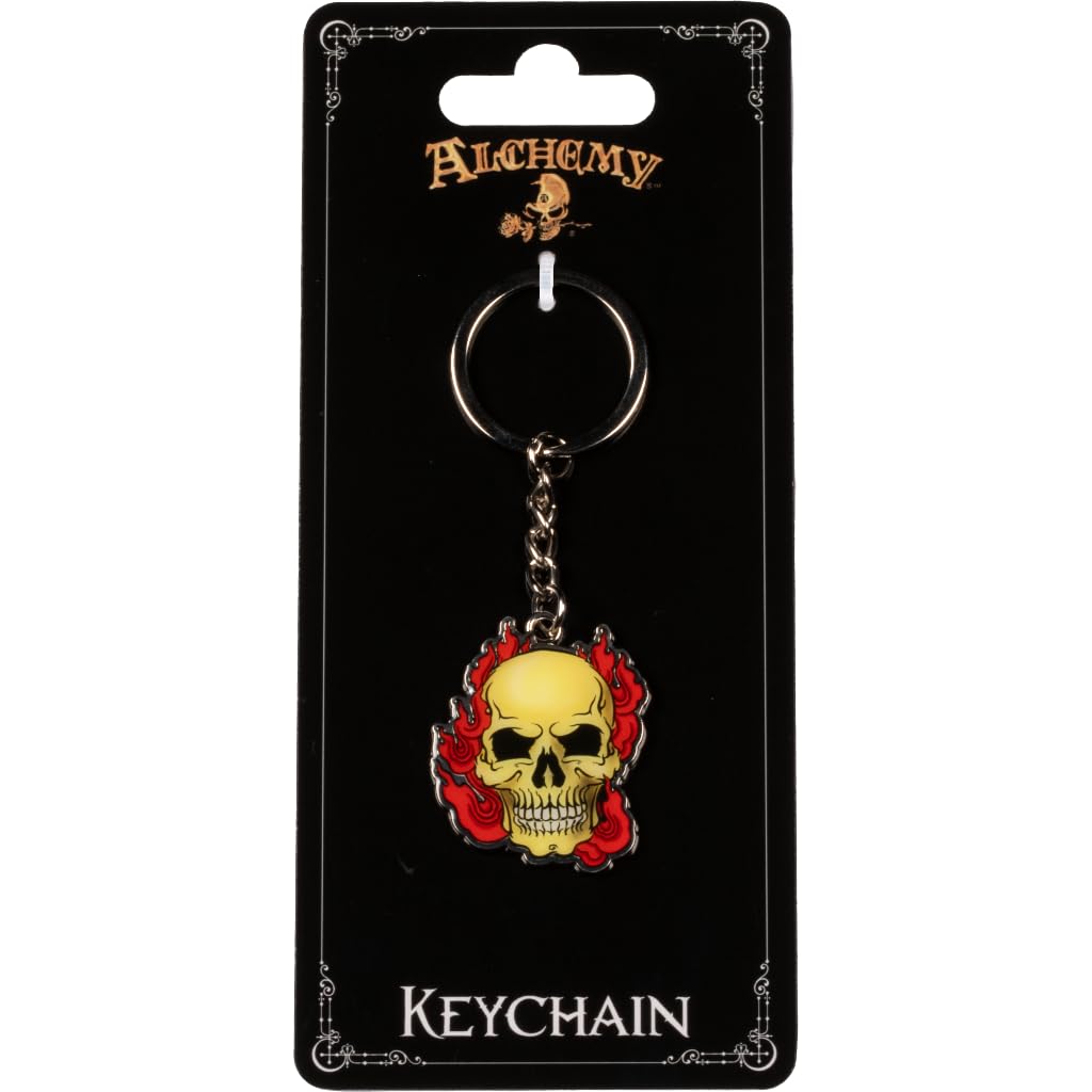 Konix Alchemy portachiavi metallo teschio rosso giallo regalo