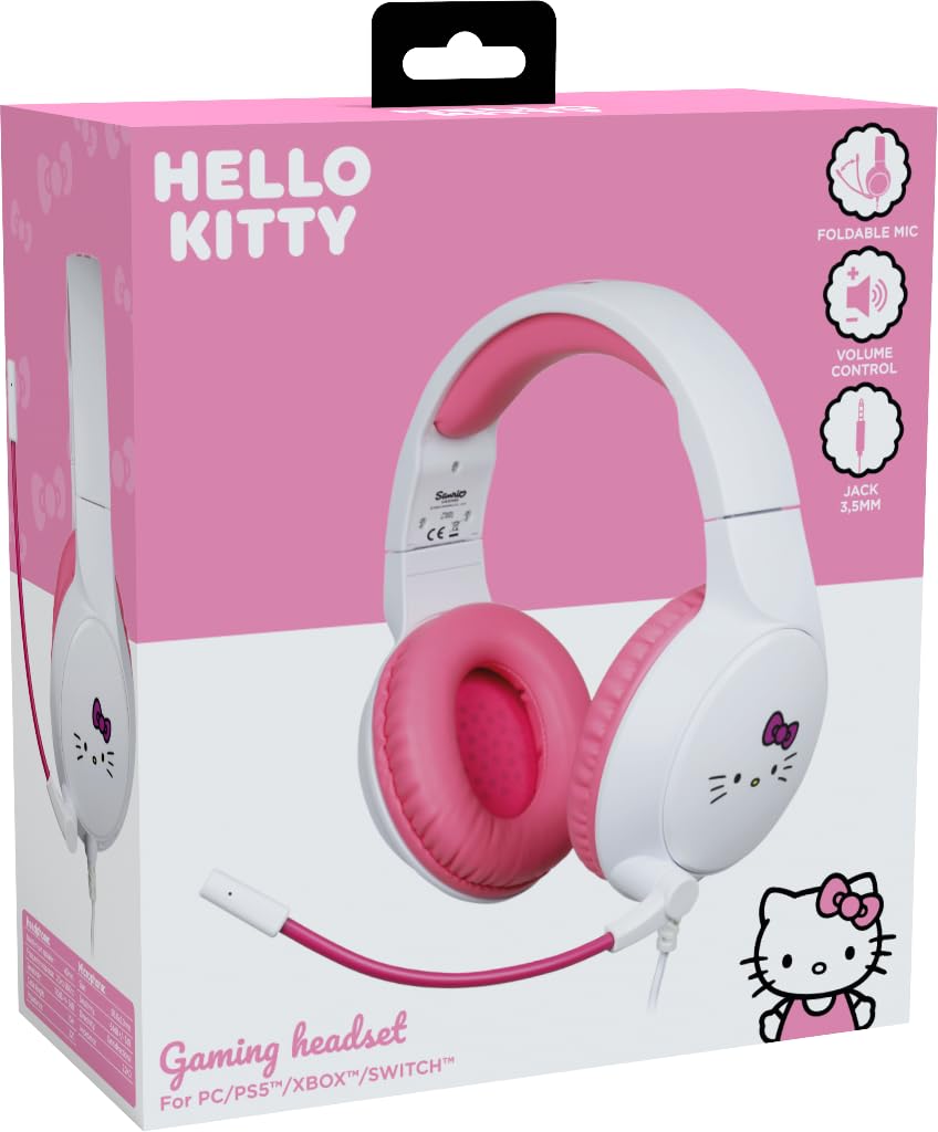 Konix Hello Kitty Cuffie Gaming Cablate Bianco Rosa Jack