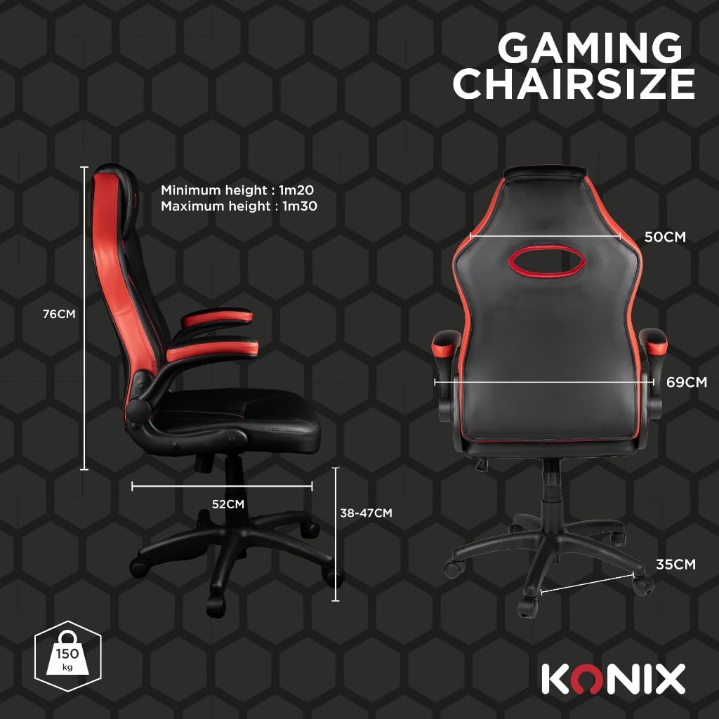 Konix Omega sedia gaming ufficio PVC nera rossa 15°