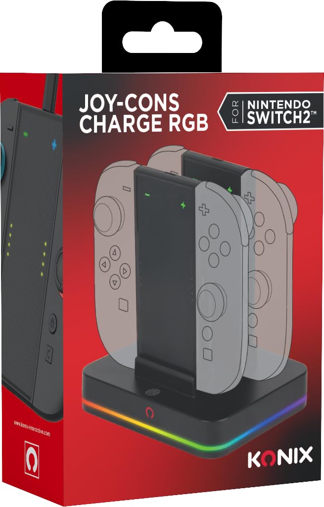 Konix Stazione Ricarica 4 Joy-Con Switch 2 RGB Nero
