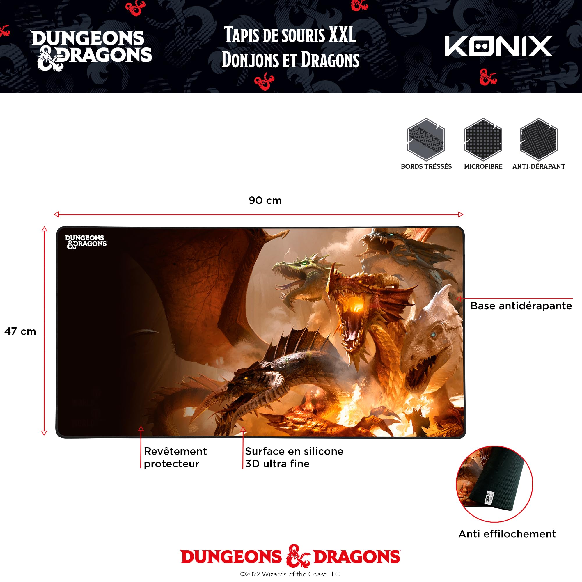 Konix Mouse pads tappetino mouse XXL 90x46 D&D Tiamat antiscivolo