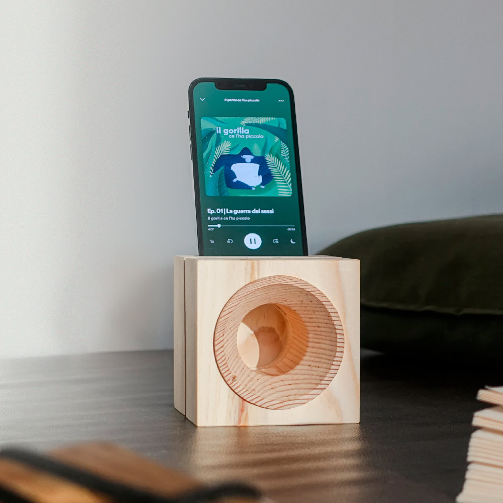VAIA Cube Amplificatore Smartphone Legno 10x10 cm Naturale