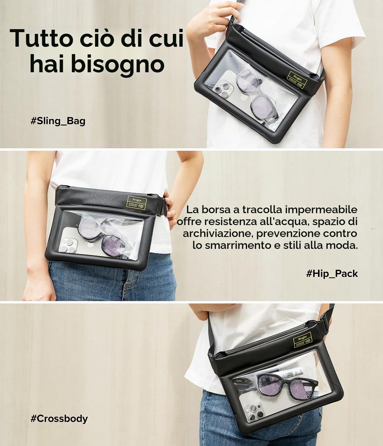 Ringke Waterproof Pouch IPX8 borsa impermeabile telefono nera tracolla