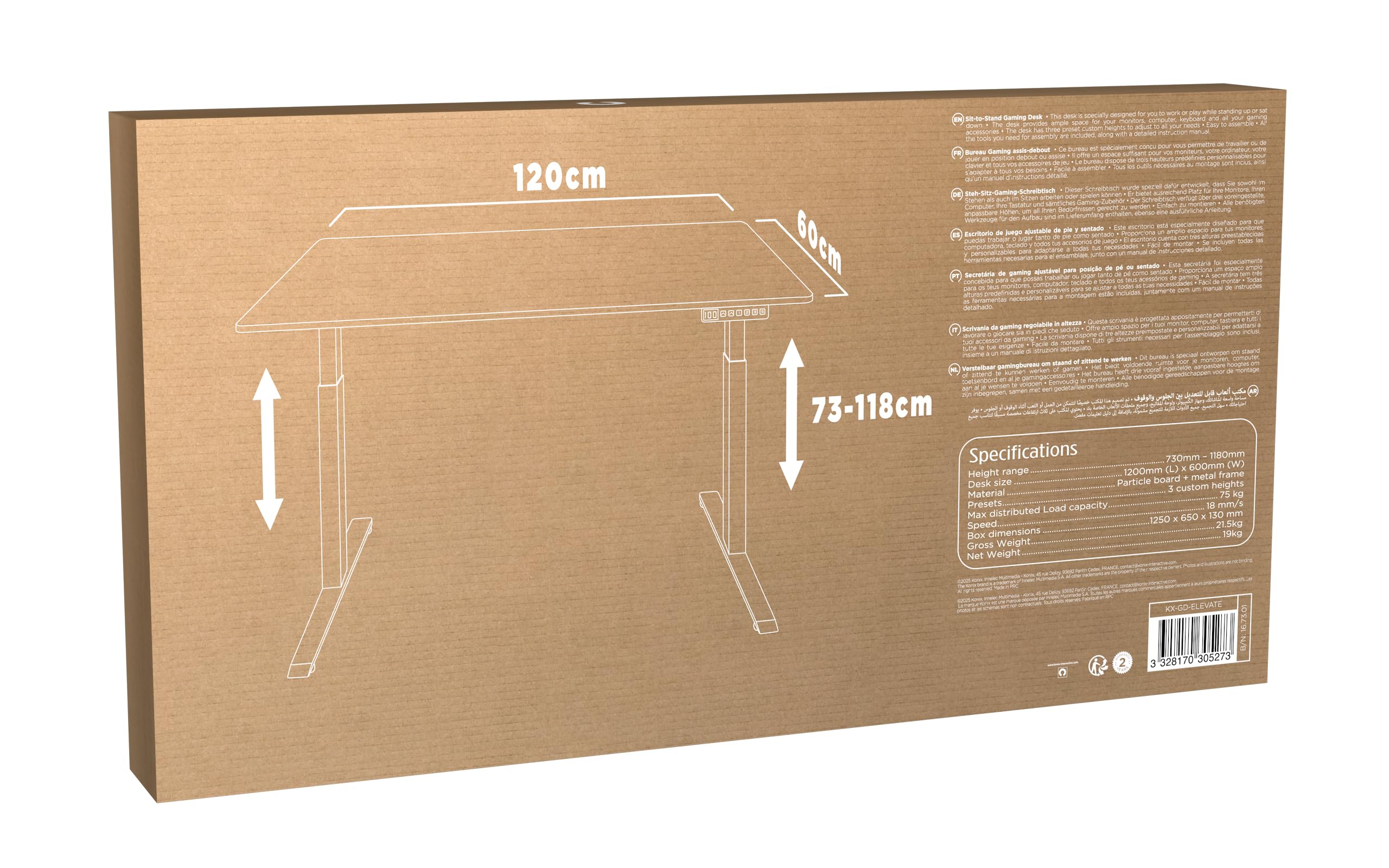 Konix Elevate Scrivania gaming regolabile nera 120x60