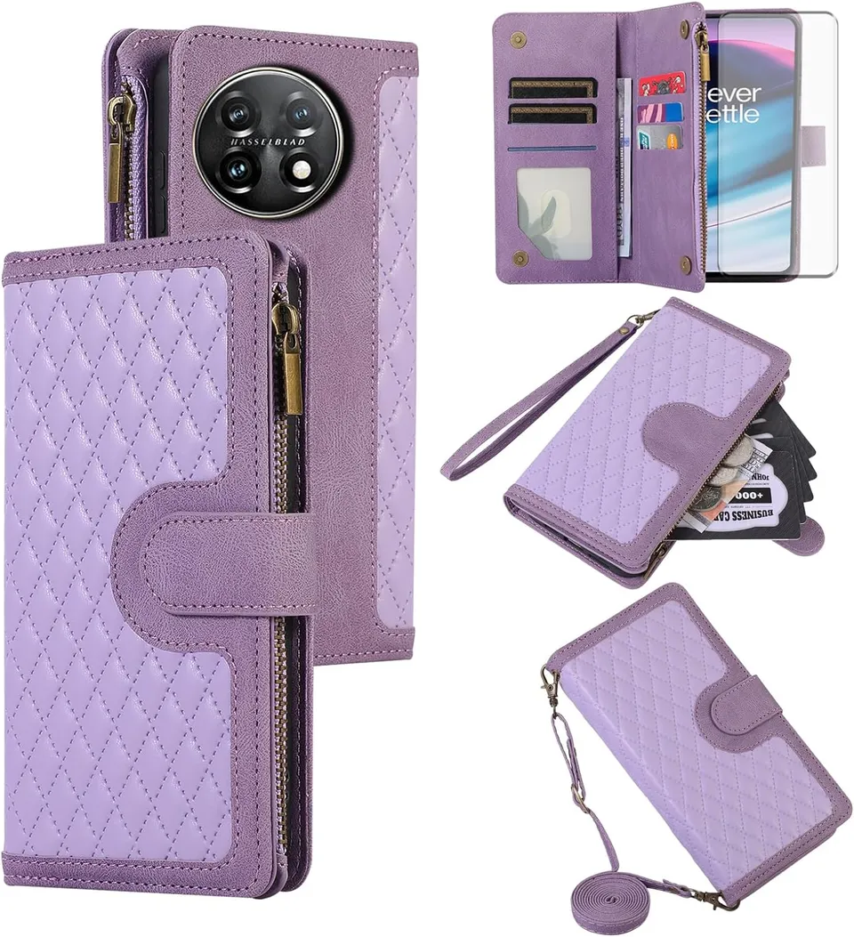 Redpepper OnePlus 11 5G custodia portafoglio viola floreale + vetro