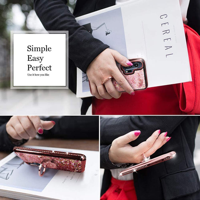 Redpepper Moto Edge Plus cover glitter oro rosa con anello TPU